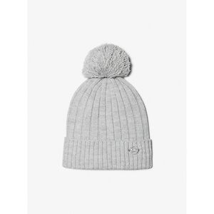 Michael Kors Ribbed Pom Knit Beanie Hat Grey